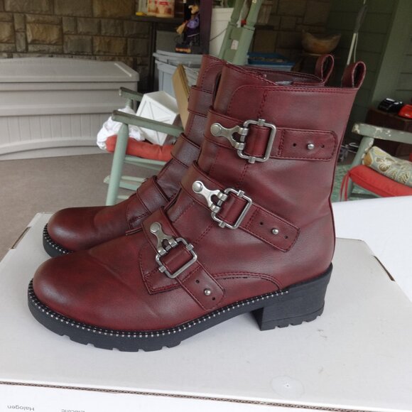 SO Broccoli women's combat boots size 8, Moniquewine color, side zip top buckles - Picture 6 of 13